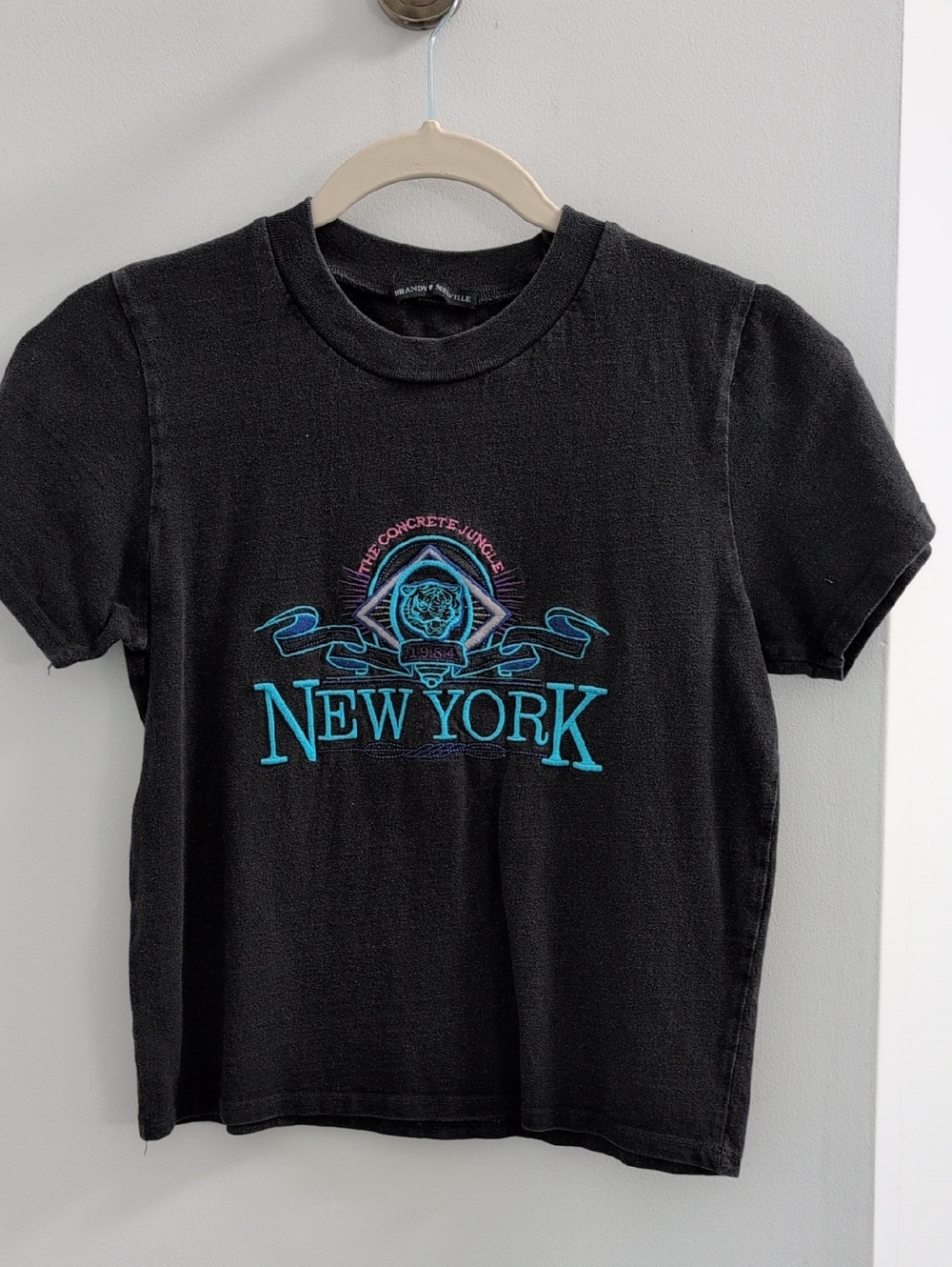Brandy Melville Black New York Graphic Tee with Teal & Purple Accents